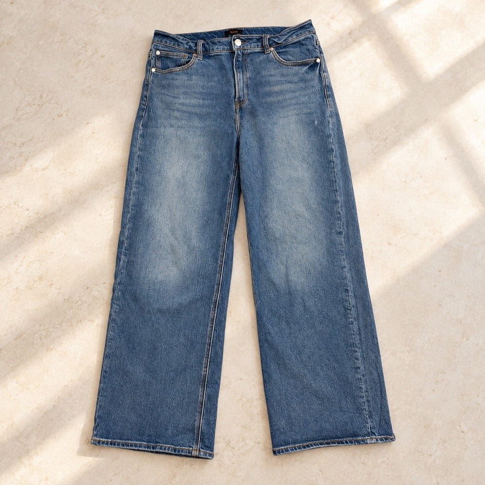 Quince High Rise Relaxed Straight Jeans 32 Medium Wash Comfort Stretch Denim